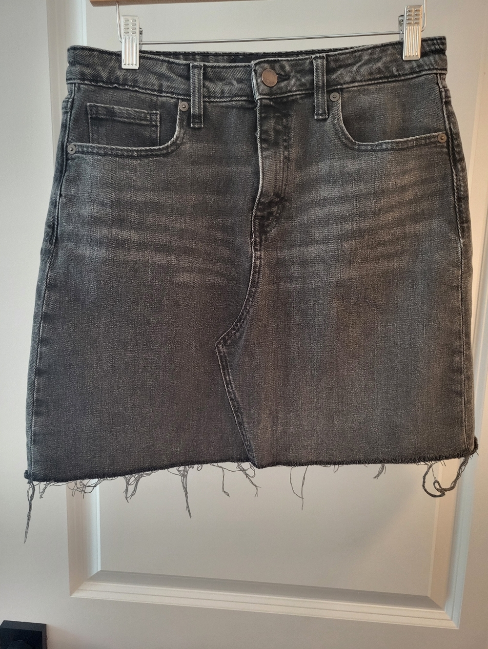 Banana Republic Raw Hem Black Washed Denim Mini Skirt